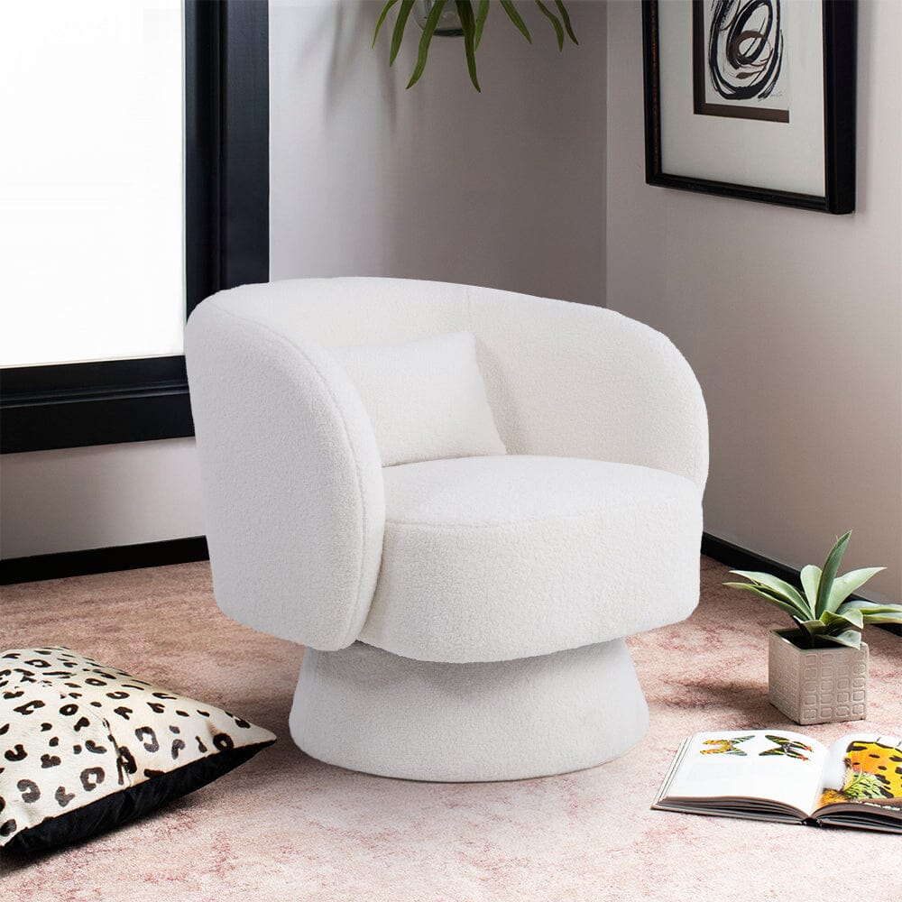 Luxe Bouclé Swivel Barrel Accent Chair – Cream White Living and Home 