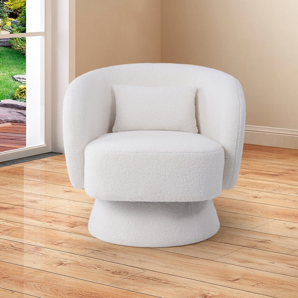 Luxe Bouclé Swivel Barrel Accent Chair – Cream White Living and Home 