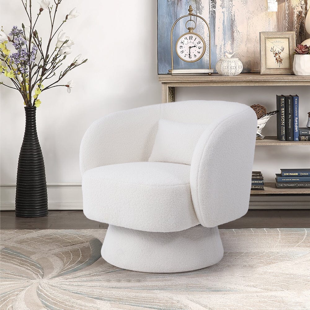 Luxe Bouclé Swivel Barrel Accent Chair – Cream White Living and Home 