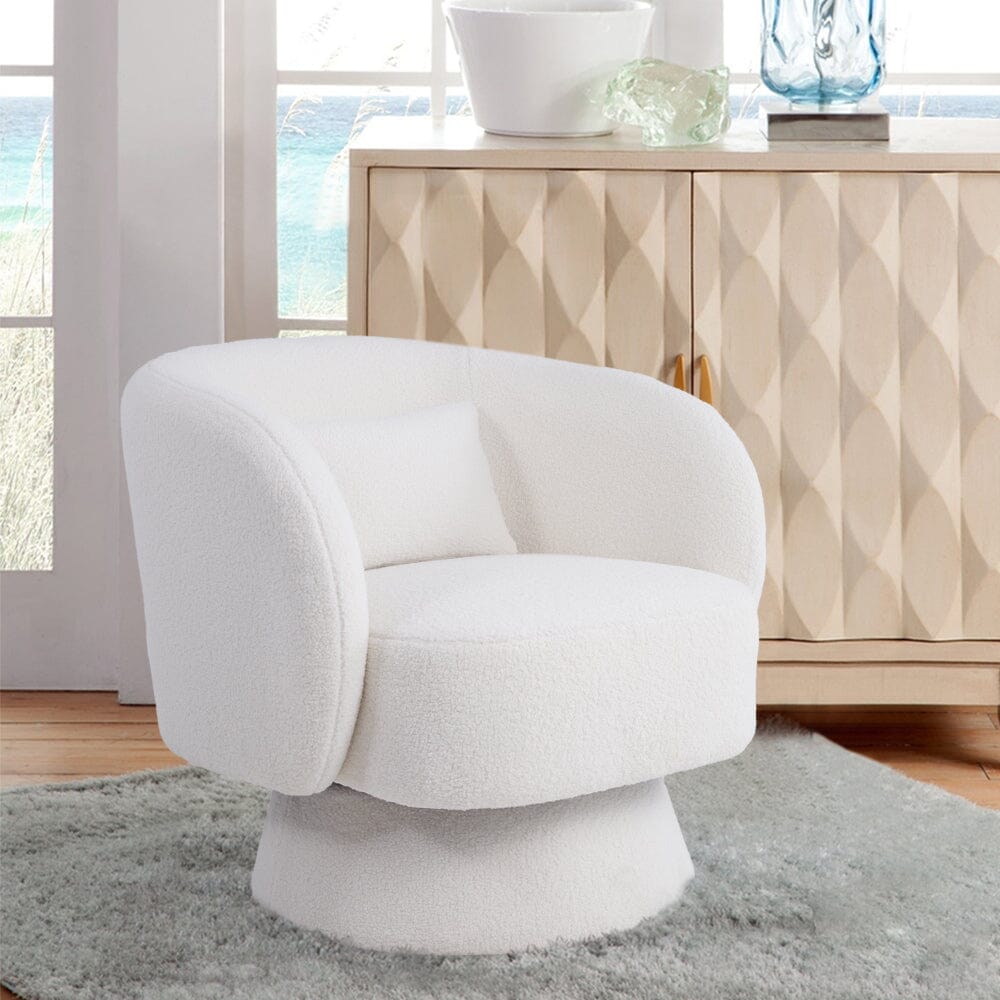 Luxe Bouclé Swivel Barrel Accent Chair – Cream White Living and Home 