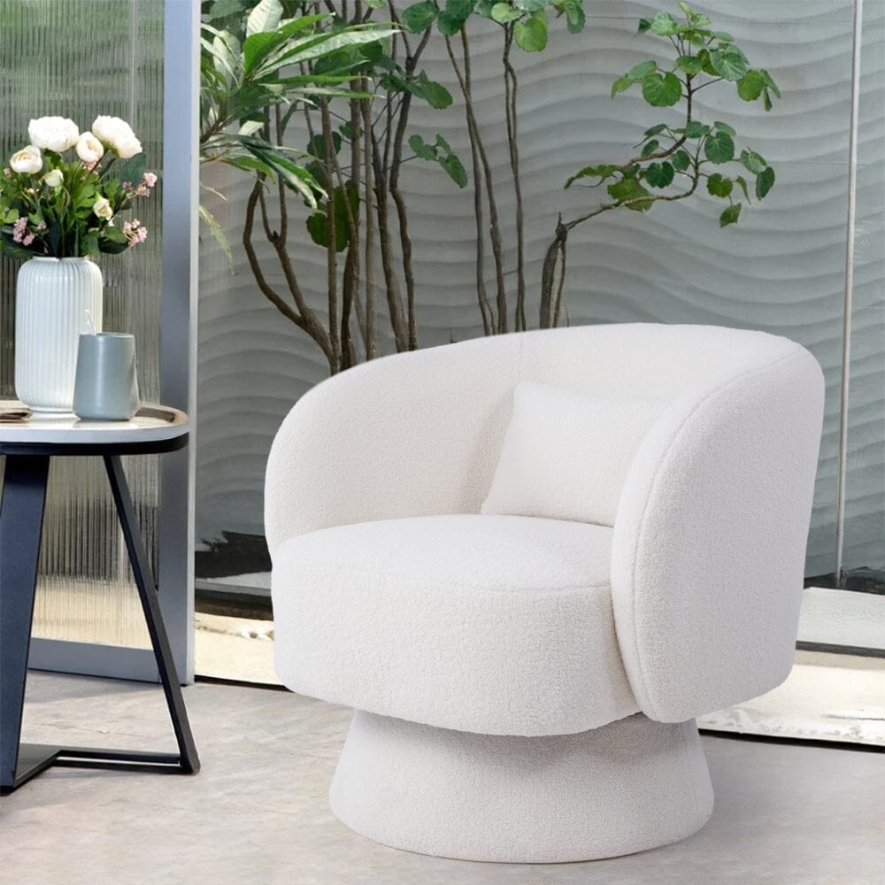 Luxe Bouclé Swivel Barrel Accent Chair – Cream White Living and Home 