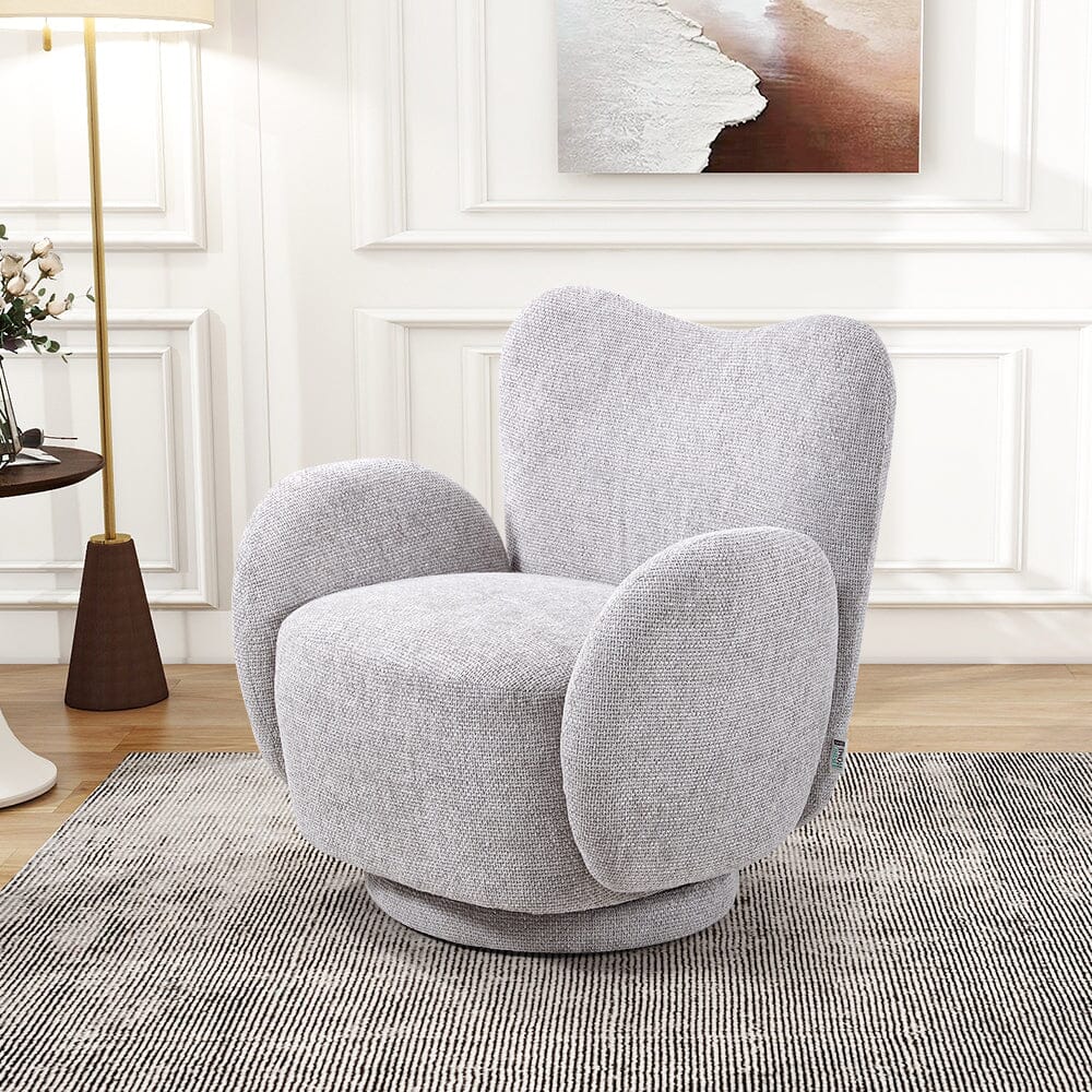 Cloud-Like Swivel Accent Chair – Grey Textured Fabric Living and Home 
