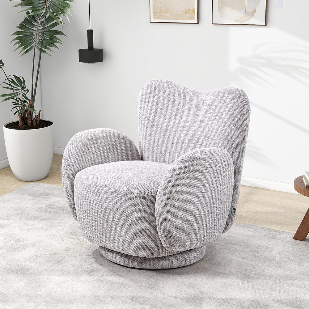 Cloud-Like Swivel Accent Chair – Grey Textured Fabric Living and Home 