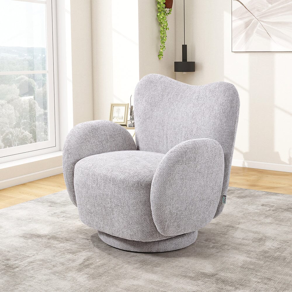 Cloud-Like Swivel Accent Chair – Grey Textured Fabric Living and Home 