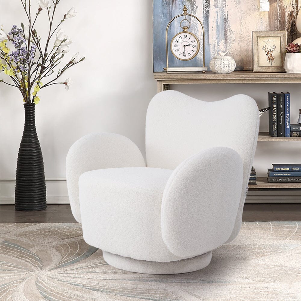 Playful Cloud Swivel Accent Chair – Cream Teddy Fleece Living and Home 