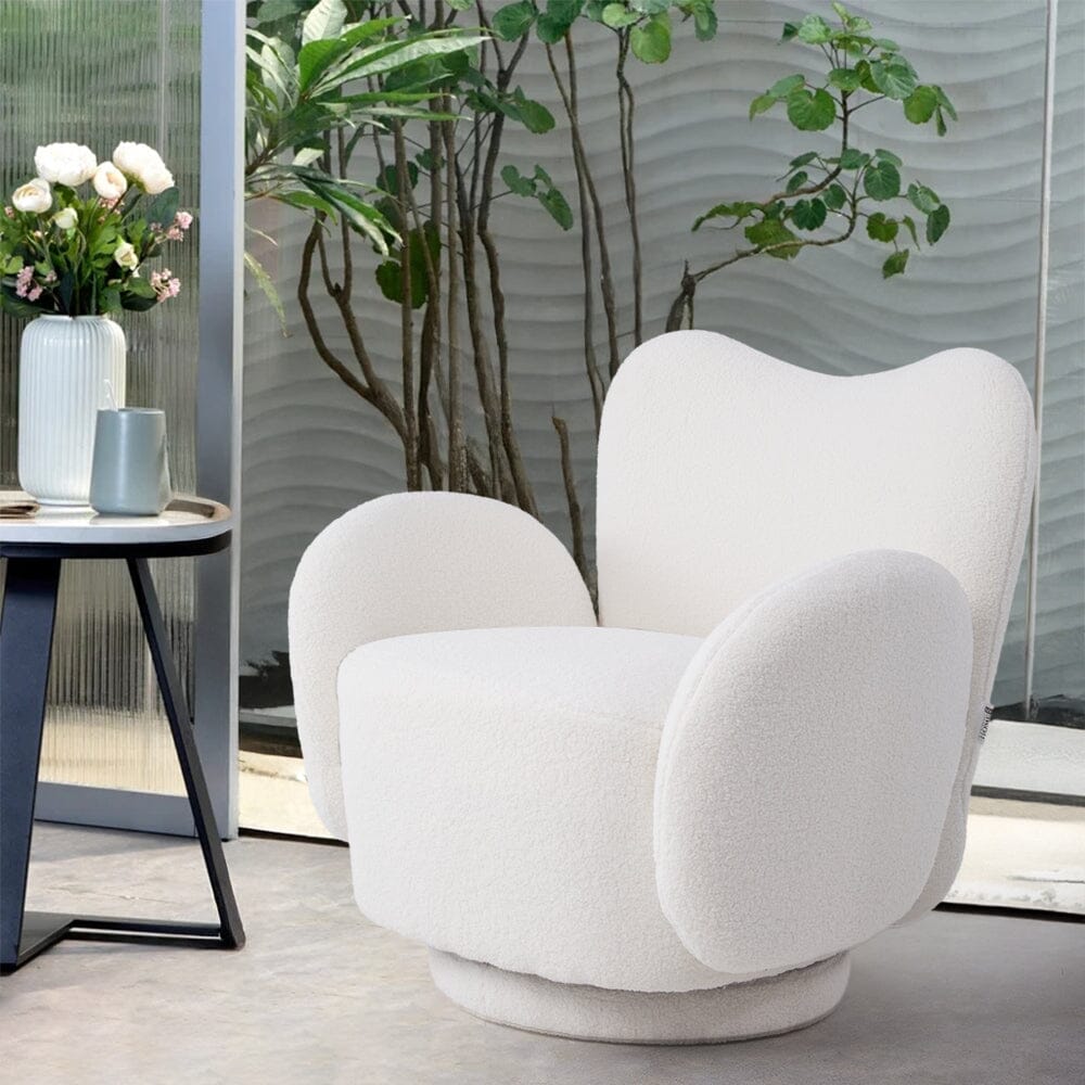 Playful Cloud Swivel Accent Chair – Cream Teddy Fleece Living and Home 