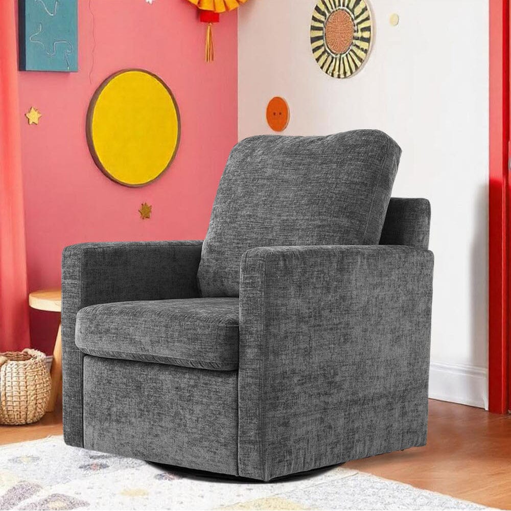 Swivel Accent Chair Grey Chenille 360 Rotation Detachable Design Living and Home 