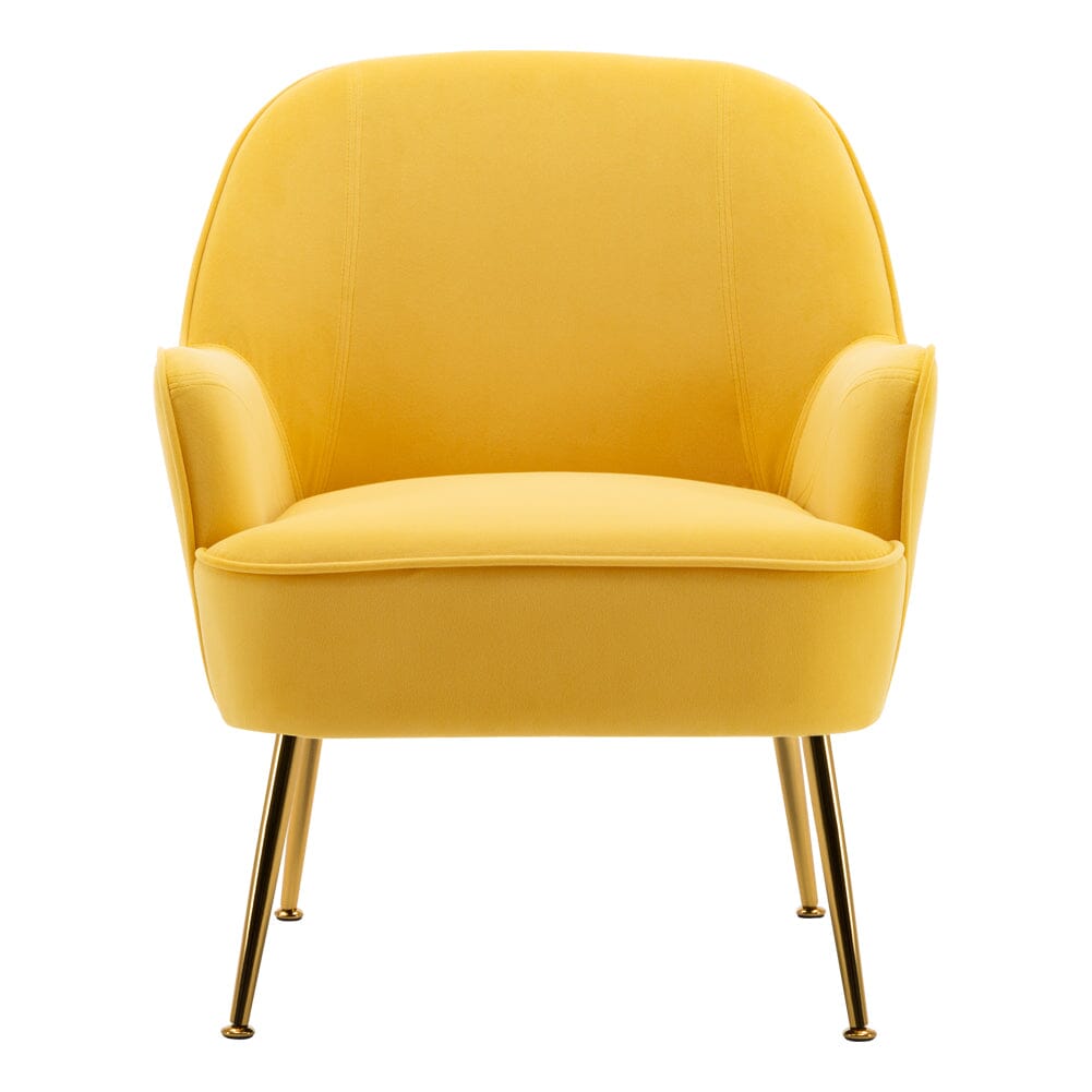 Retro Glam Accent Chair Mustard Yellow Velvet with Gold Legs Living and Home 
