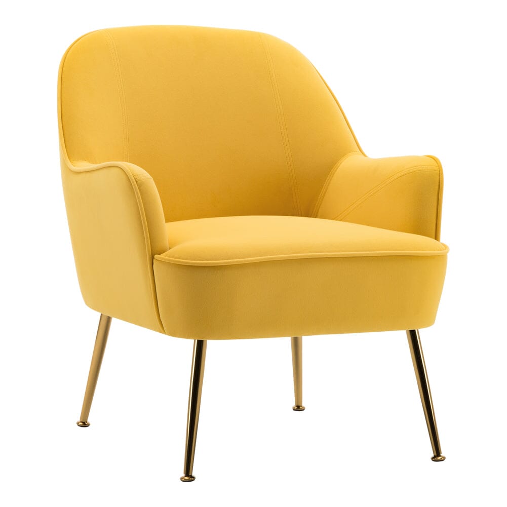 Retro Glam Accent Chair Mustard Yellow Velvet with Gold Legs Living and Home 