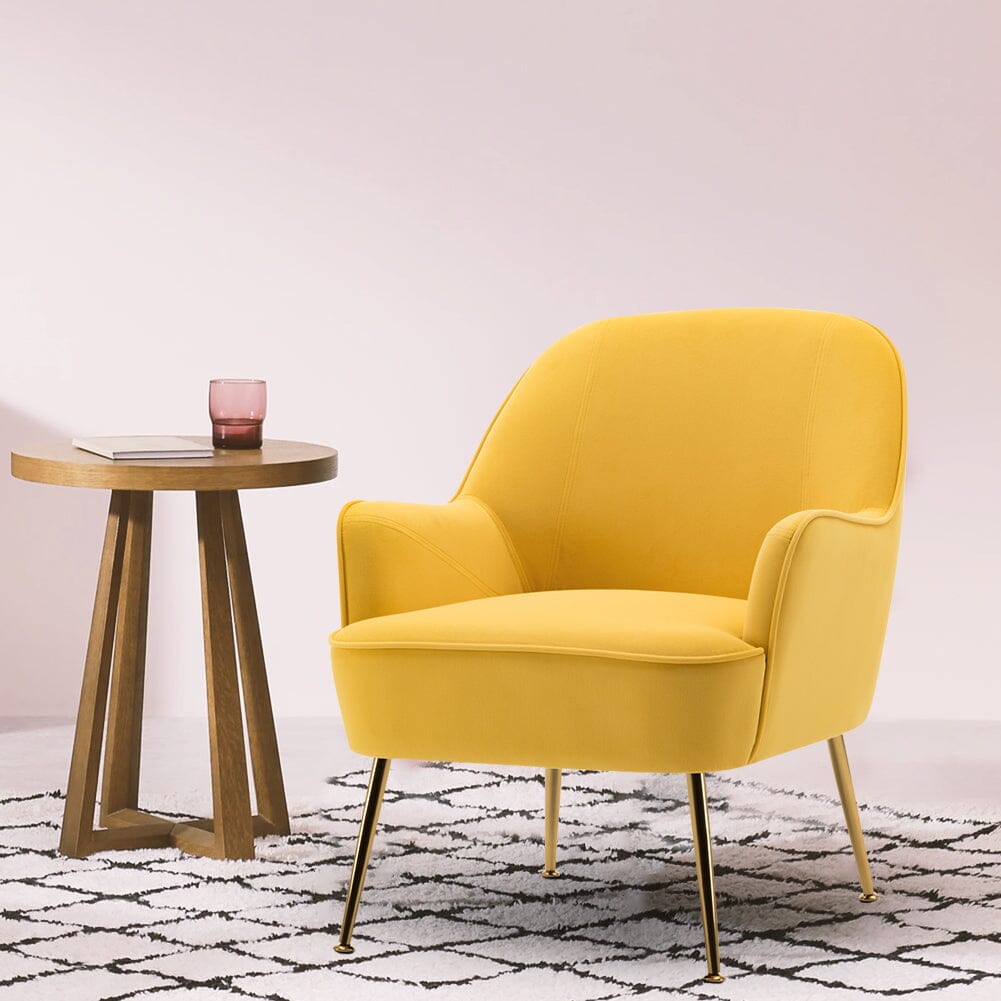 Retro Glam Accent Chair Mustard Yellow Velvet with Gold Legs Living and Home 
