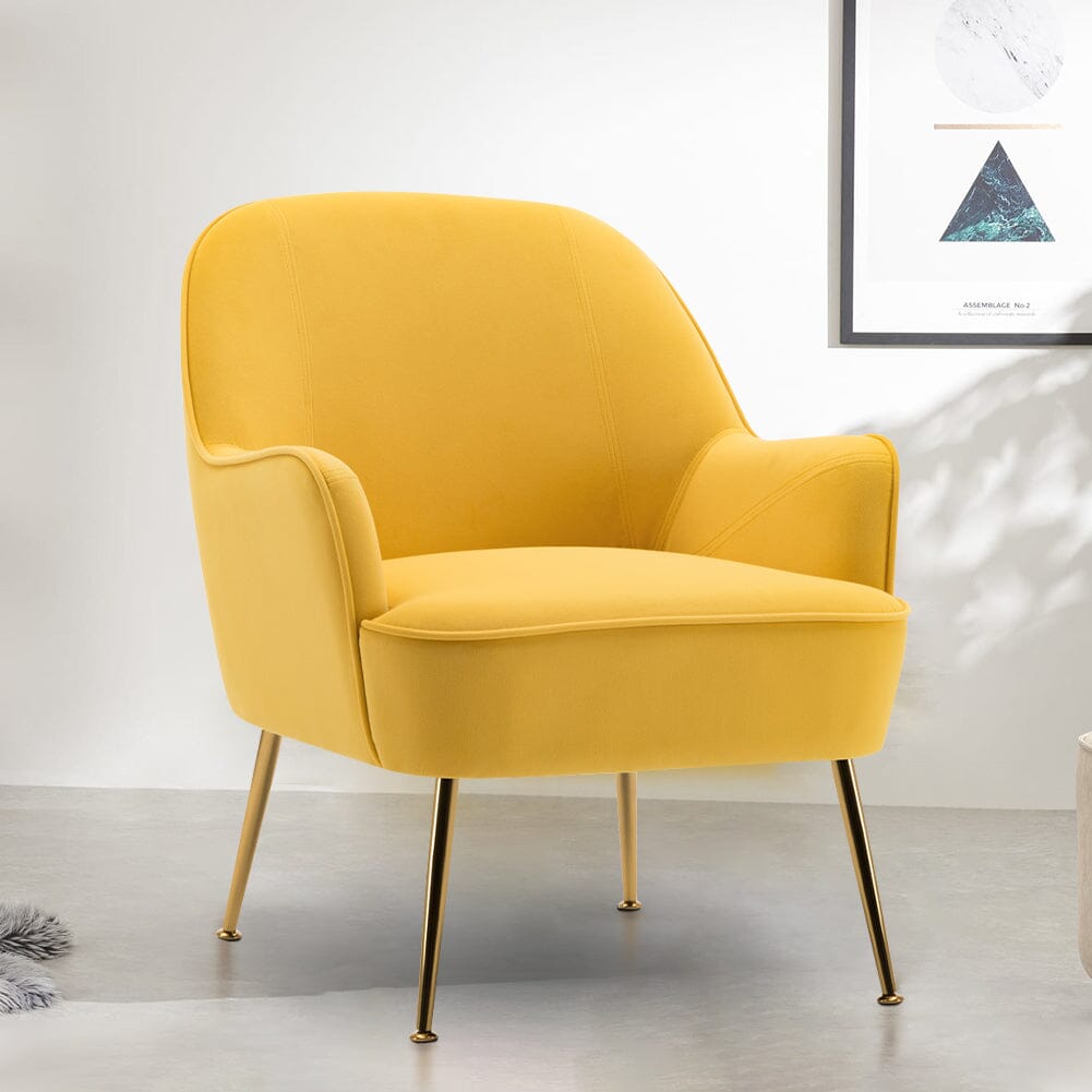 Retro Glam Accent Chair Mustard Yellow Velvet with Gold Legs Living and Home 