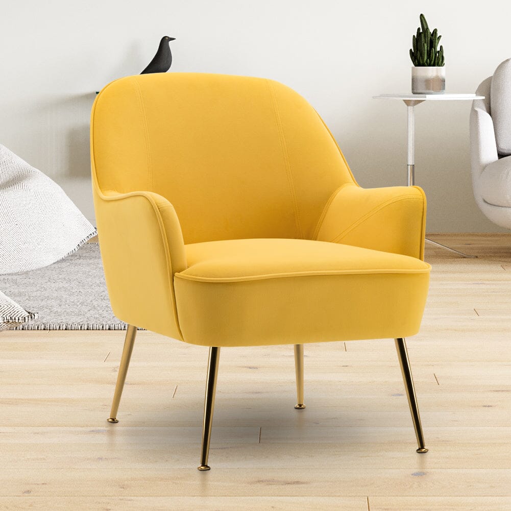 Retro Glam Accent Chair Mustard Yellow Velvet with Gold Legs Living and Home 