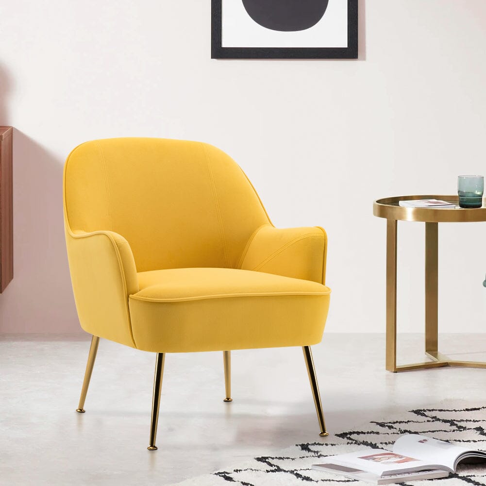 Retro Glam Accent Chair Mustard Yellow Velvet with Gold Legs Living and Home 