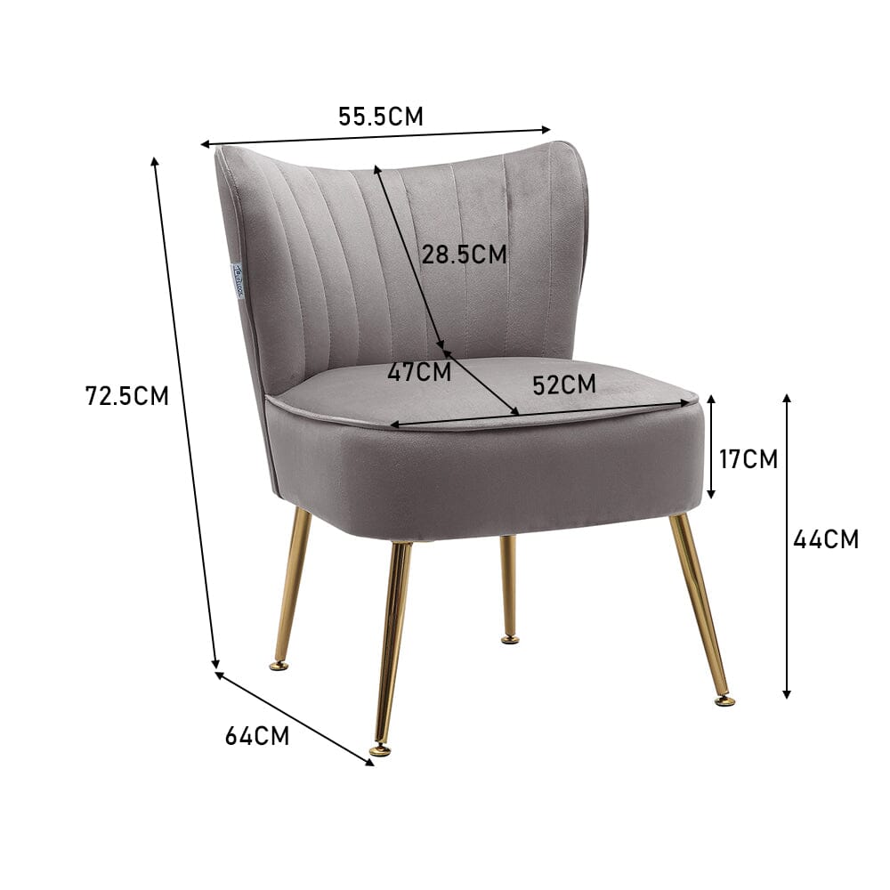 Modern Leisure Accent Chair Grey Velvet with Gold Legs Living and Home 
