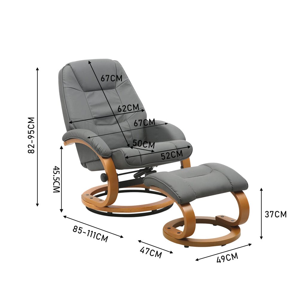 Executive Chair with Ottoman Grey PU Leather 360 Swivel Wood Base Living and Home 