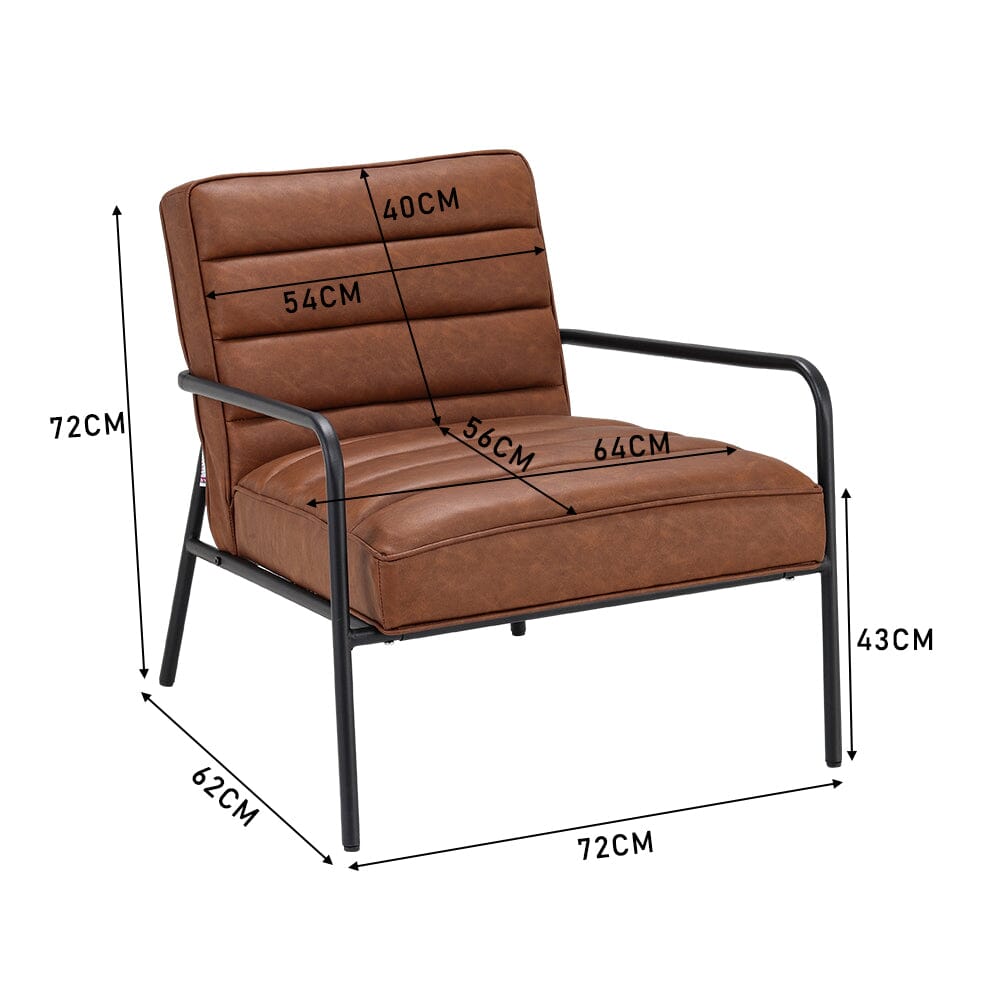 Modern Leisure Accent Chair Brown Faux Leather with Black Metal Frame Living and Home 