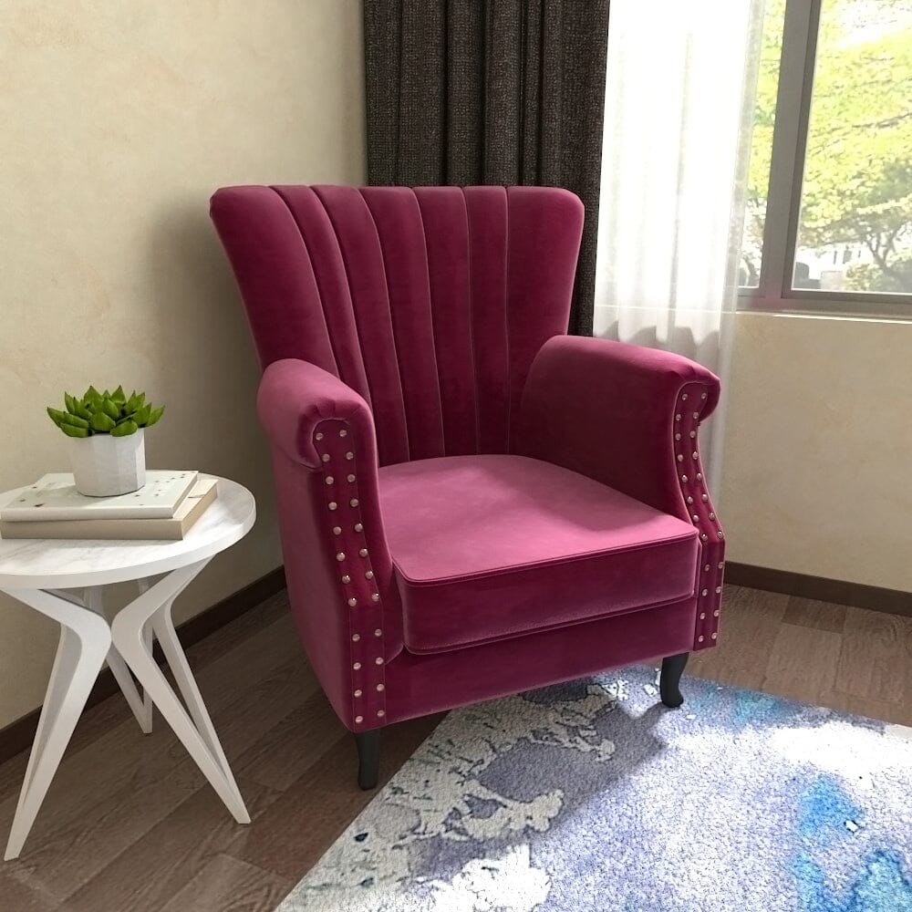 Accent Chair Velvet Curved Legs Studded Detail Living and Home 
