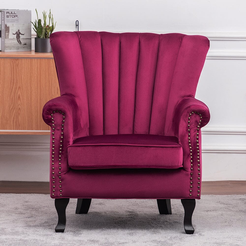 Accent Chair Velvet Curved Legs Studded Detail Living and Home 