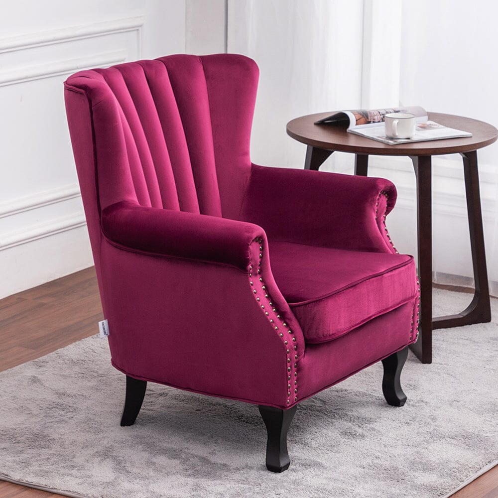 Accent Chair Velvet Curved Legs Studded Detail Living and Home 