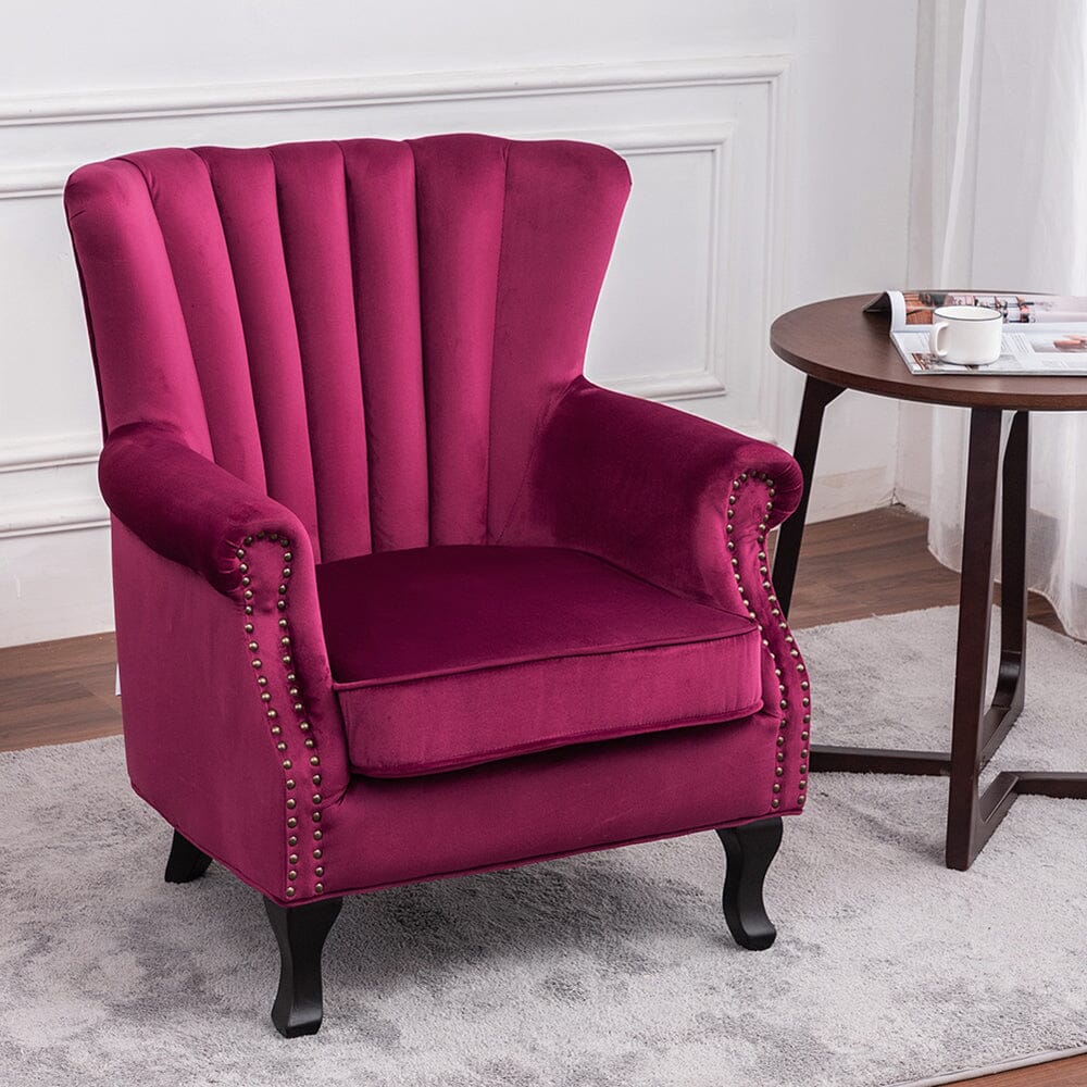 Accent Chair Velvet Curved Legs Studded Detail Living and Home 