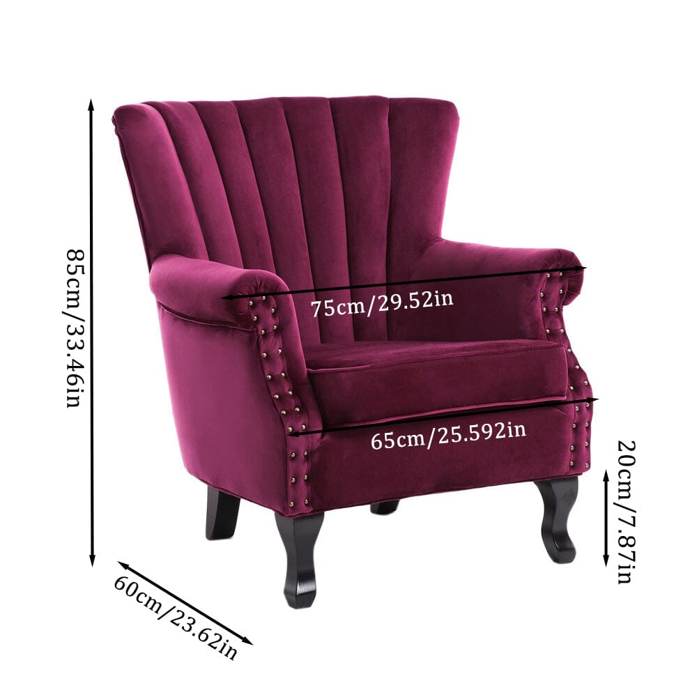Accent Chair Velvet Curved Legs Studded Detail Living and Home 