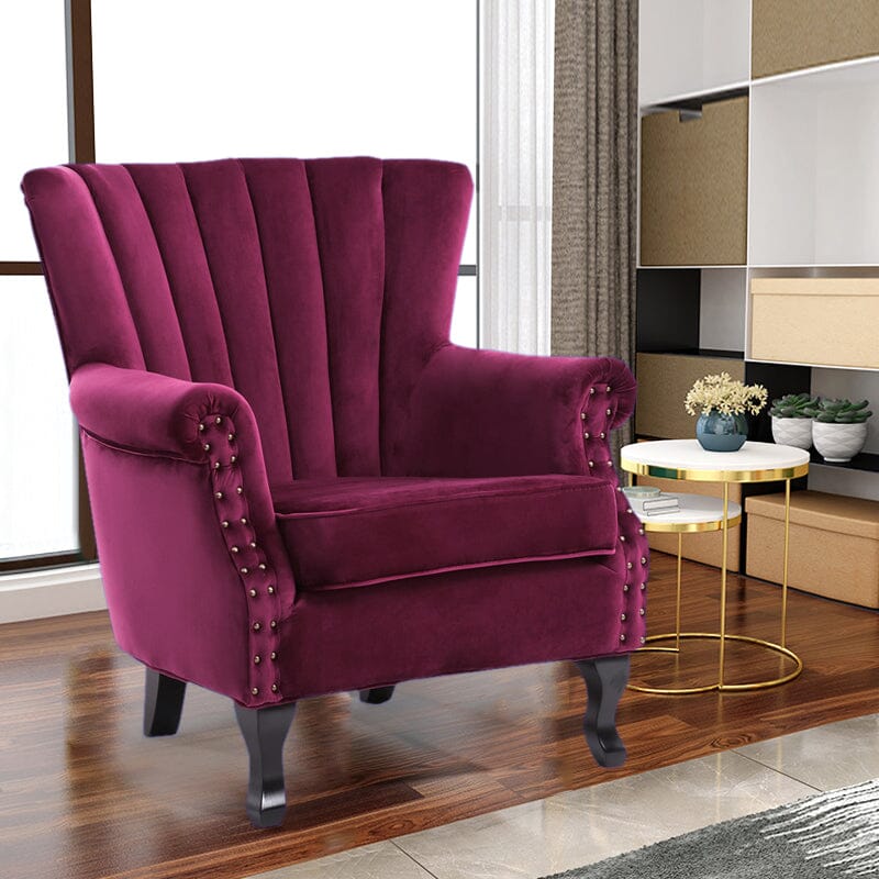 Accent Chair Velvet Curved Legs Studded Detail Living and Home 