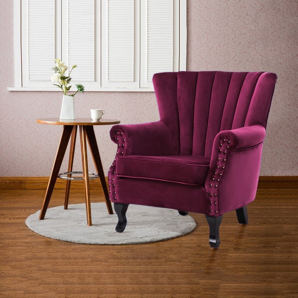 Accent Chair Velvet Curved Legs Studded Detail Living and Home 
