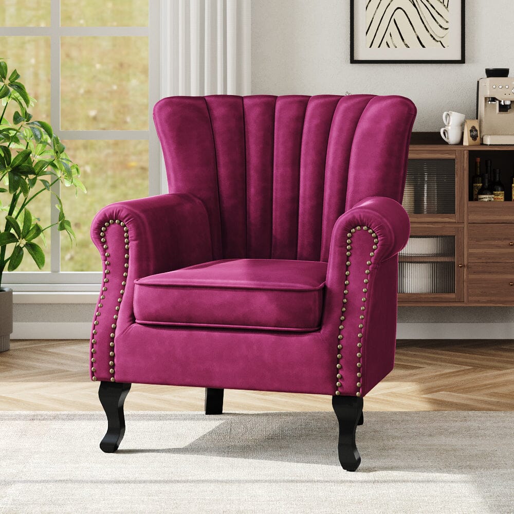 Accent Chair Velvet Curved Legs Studded Detail Living and Home Claret 
