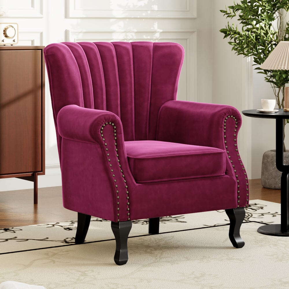 Accent Chair Velvet Curved Legs Studded Detail Living and Home 