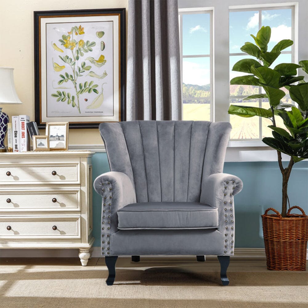 Accent Chair Velvet Curved Legs Studded Detail Living and Home 