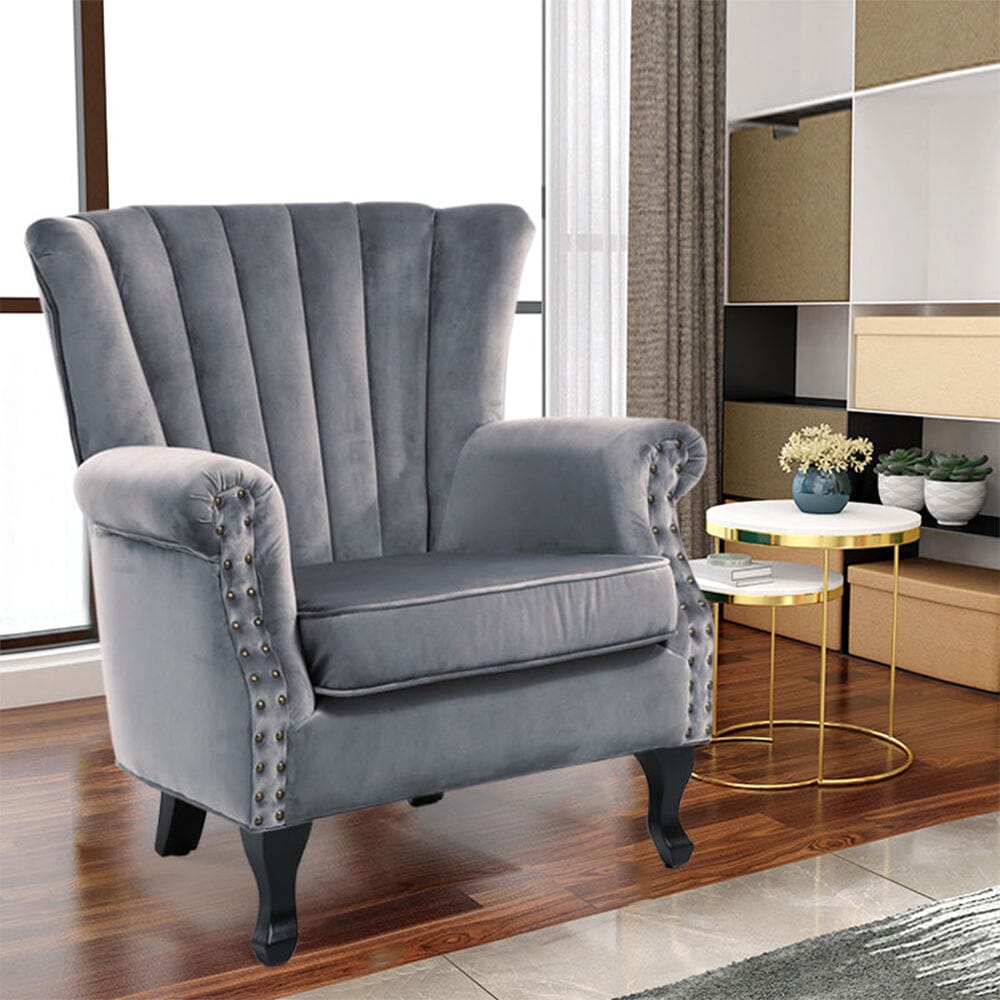 Accent Chair Velvet Curved Legs Studded Detail Living and Home 