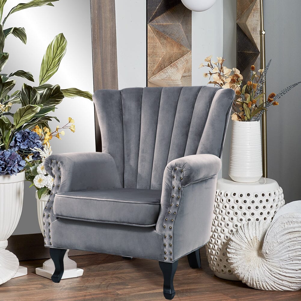 Accent Chair Velvet Curved Legs Studded Detail Living and Home 