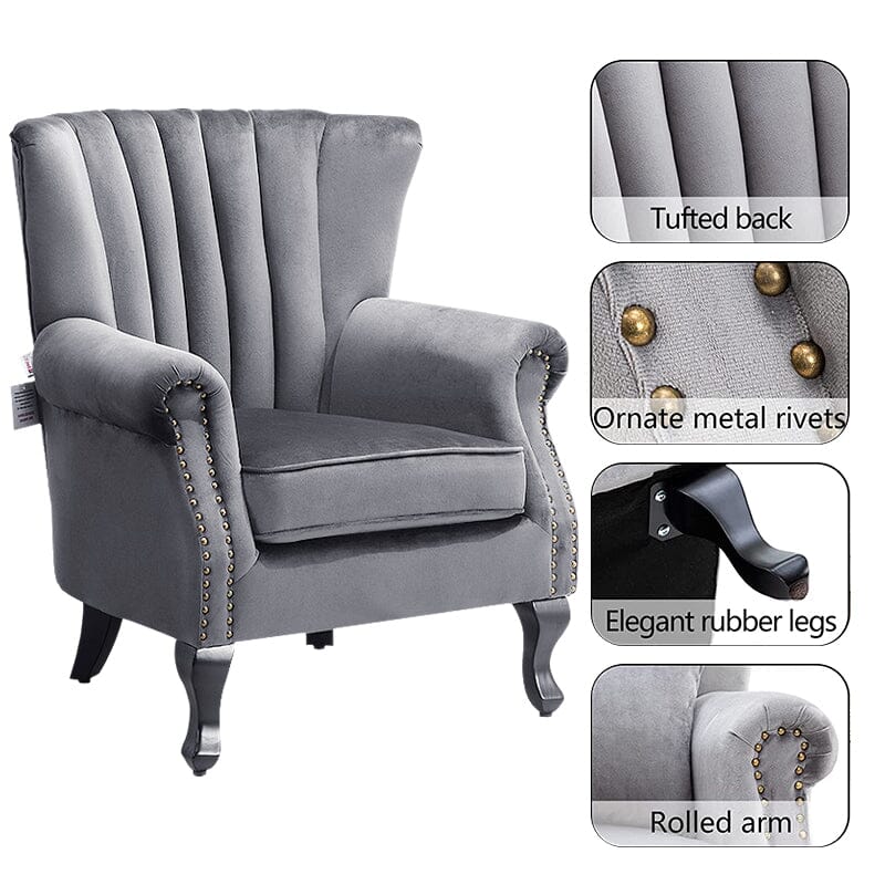 Accent Chair Velvet Curved Legs Studded Detail Living and Home 