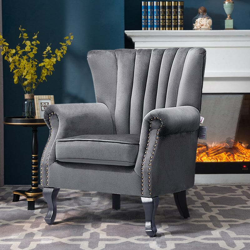 Accent Chair Velvet Curved Legs Studded Detail Living and Home 