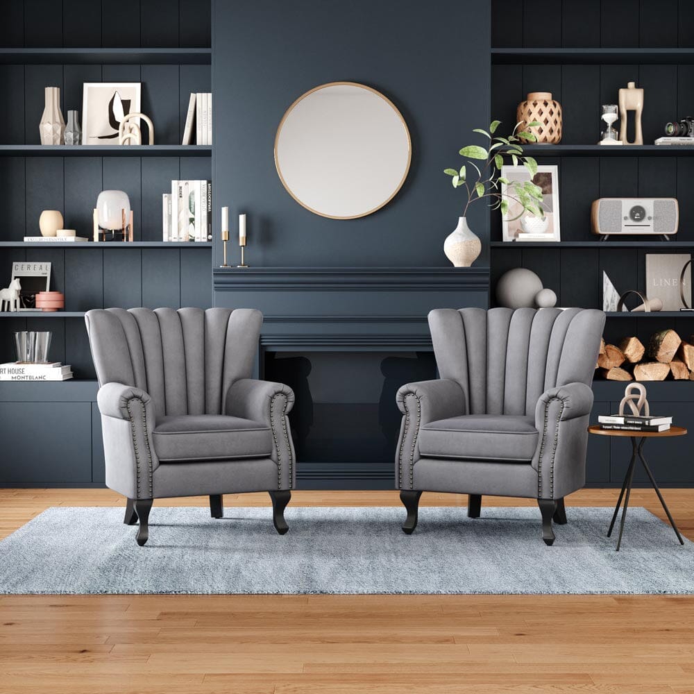Accent Chair Velvet Curved Legs Studded Detail Living and Home 