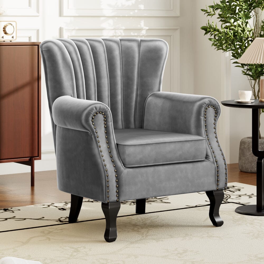 Accent Chair Velvet Curved Legs Studded Detail Living and Home 