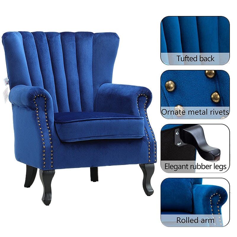 Accent Chair Velvet Curved Legs Studded Detail Living and Home 