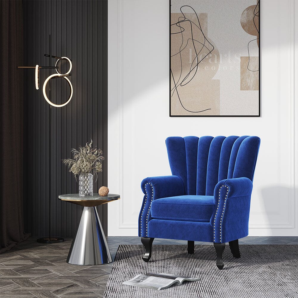 Accent Chair Velvet Curved Legs Studded Detail Living and Home 