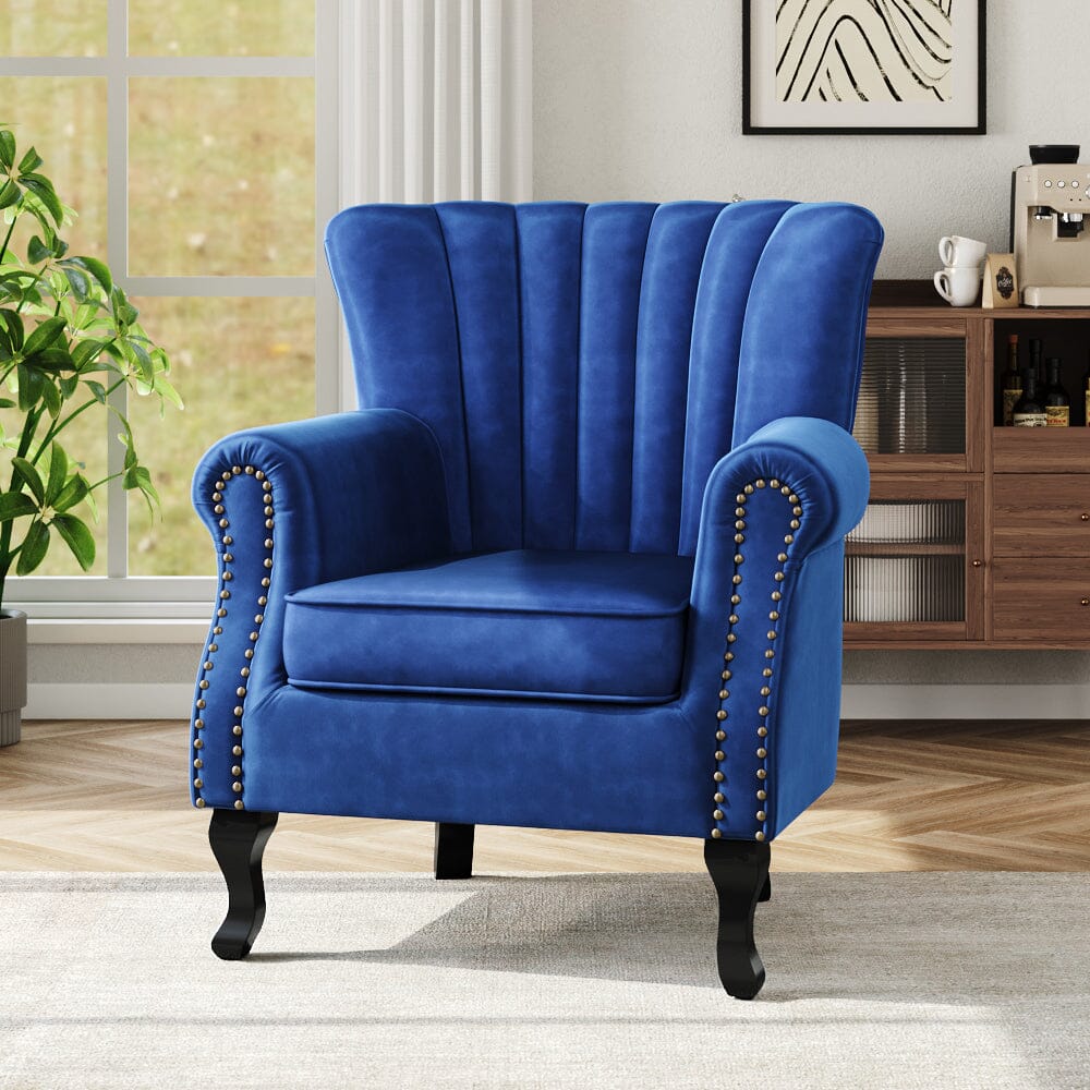 Accent Chair Velvet Curved Legs Studded Detail Living and Home Dark Blue 