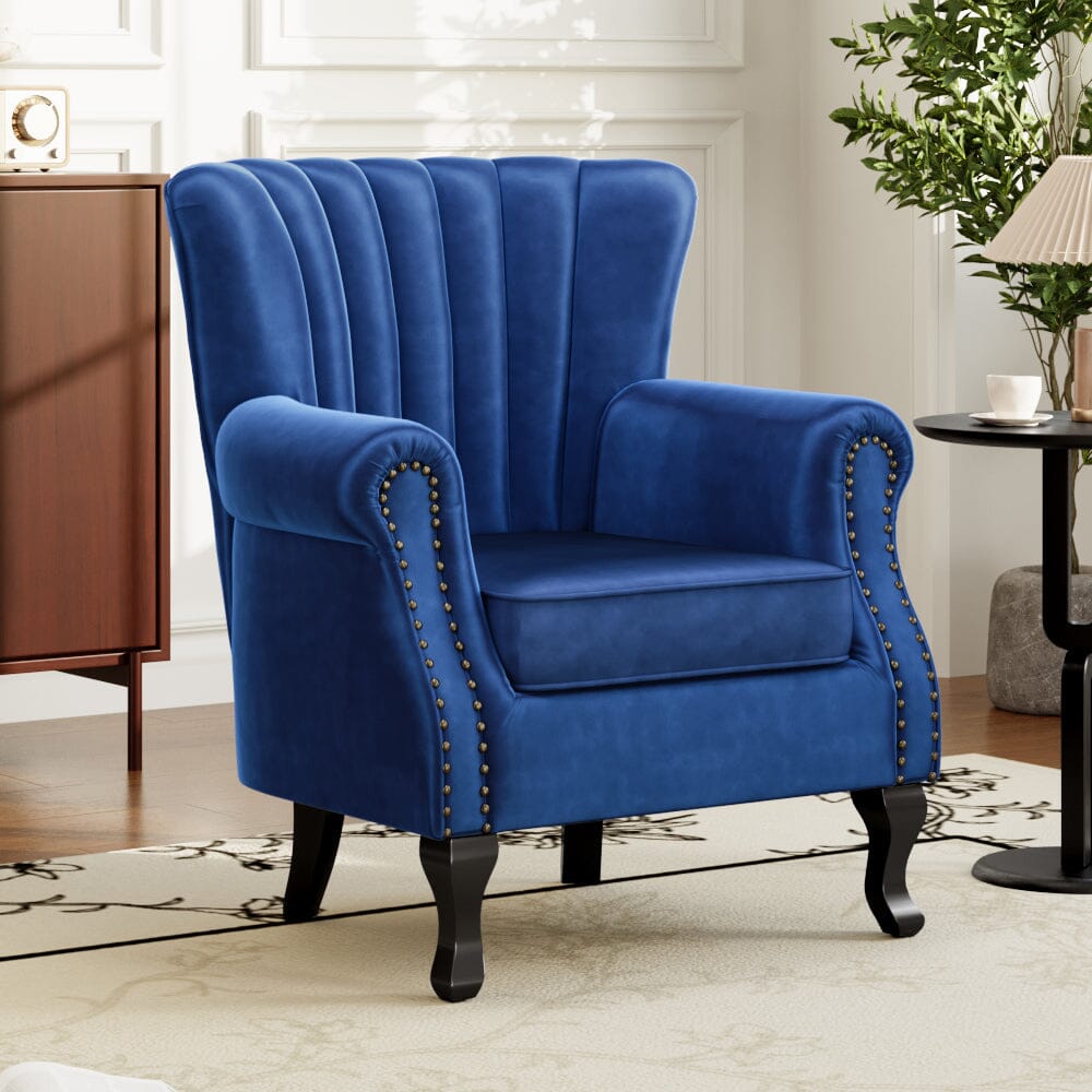 Accent Chair Velvet Curved Legs Studded Detail Living and Home 
