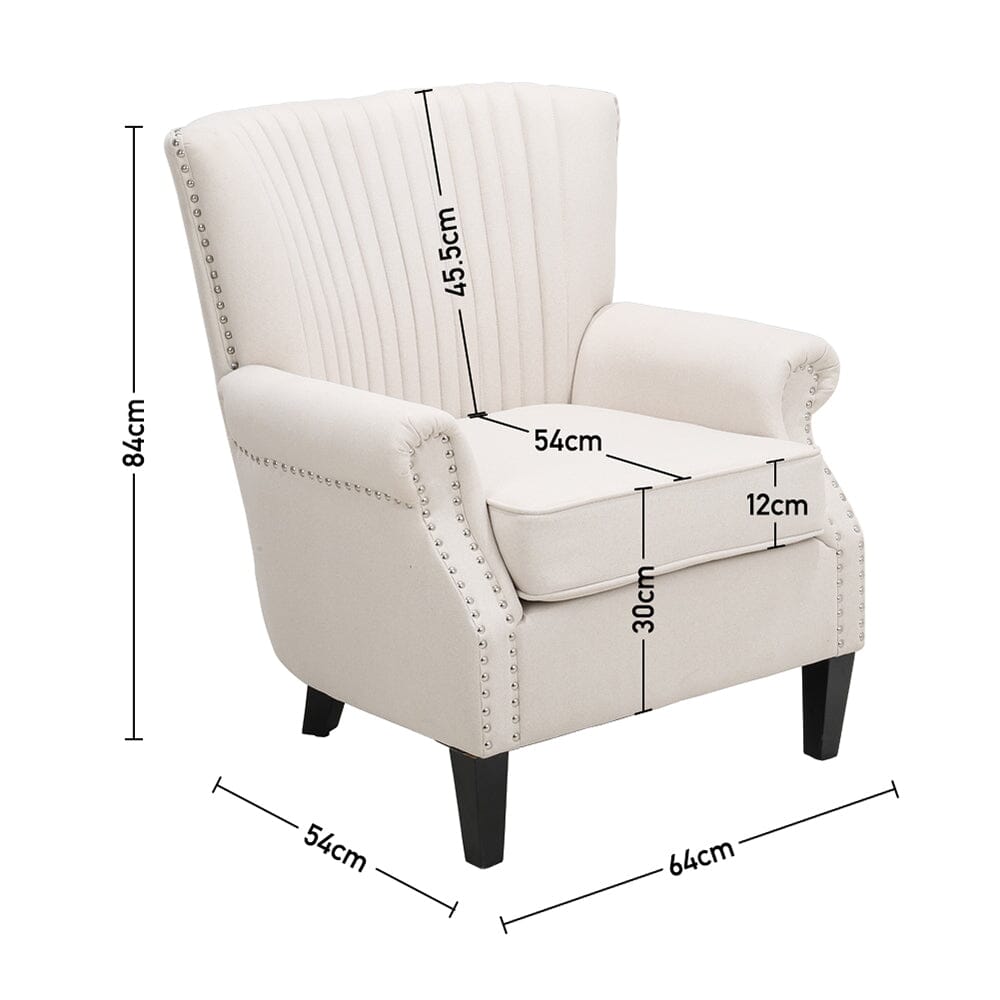 Accent Chair Beige Linen Black Rubber Wood Legs Spring Cushion Living and Home 