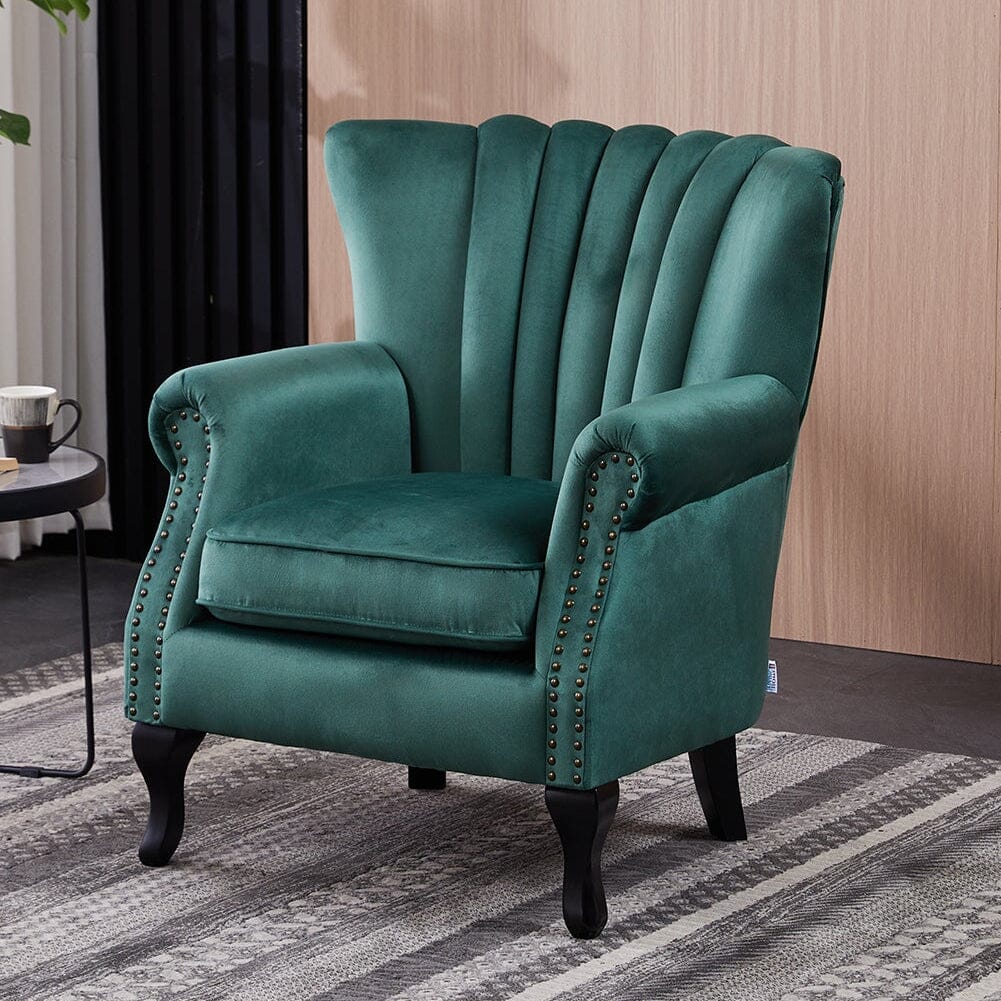 Accent Chair Velvet Curved Legs Studded Detail Living and Home Green 