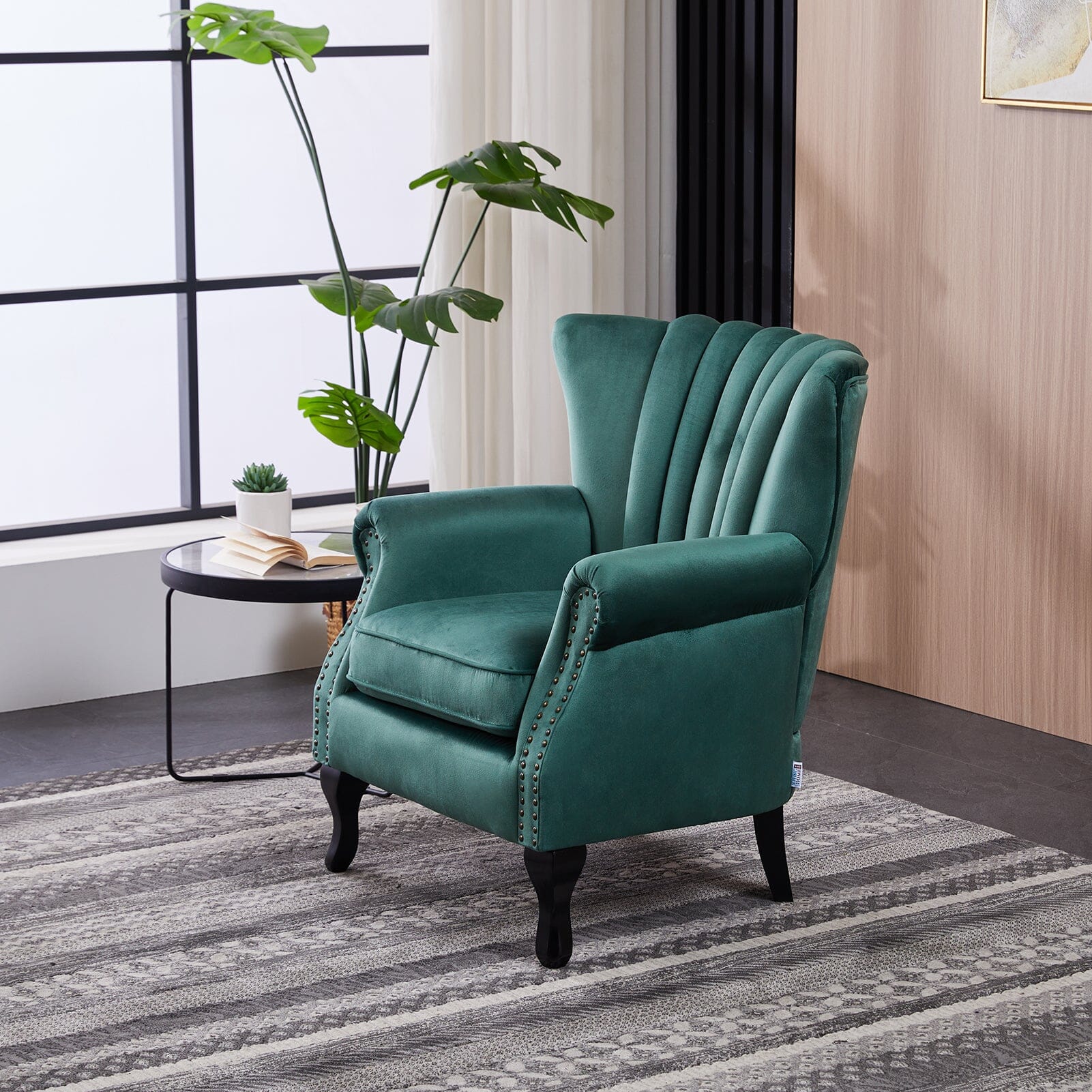 Accent Chair Velvet Curved Legs Studded Detail Living and Home 