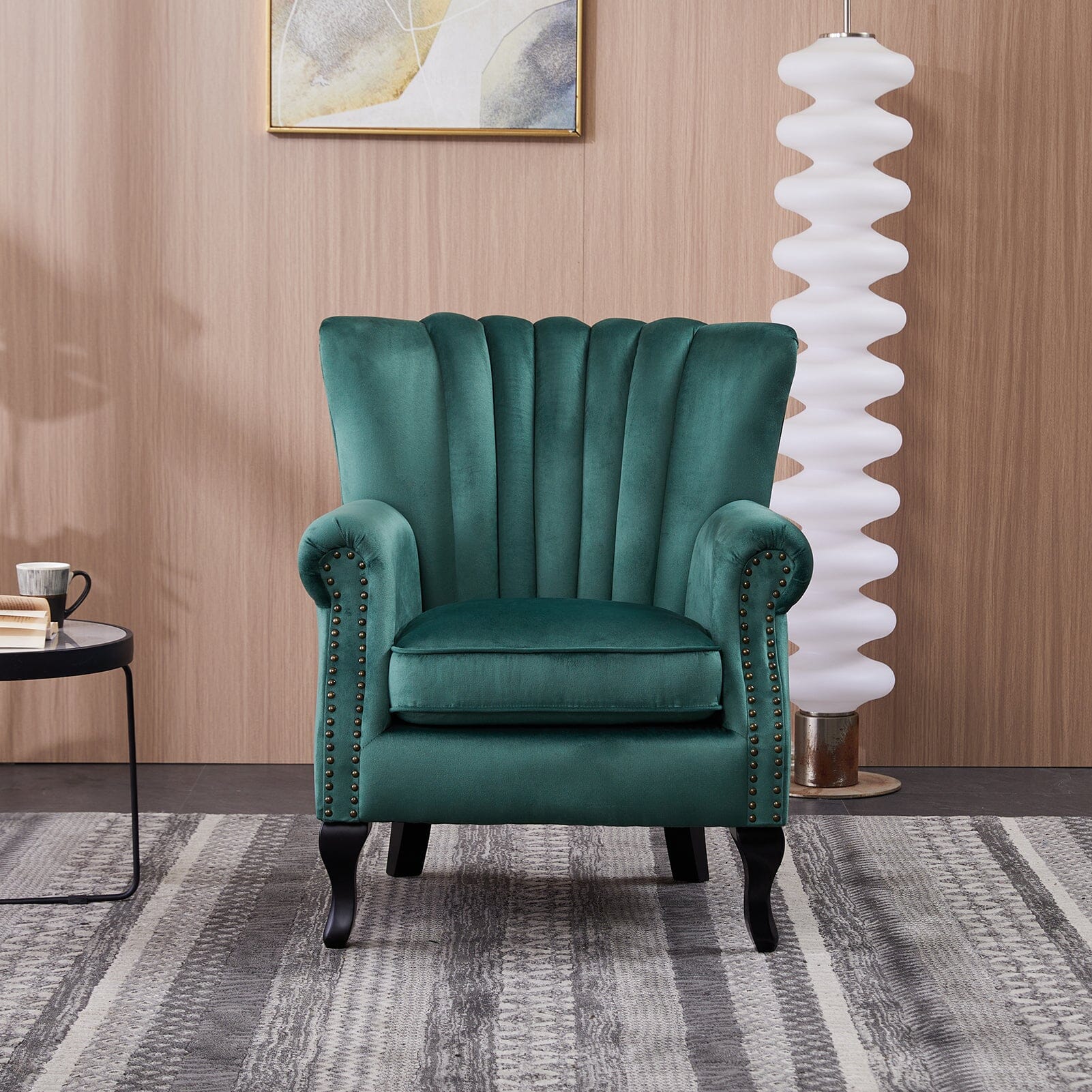 Accent Chair Velvet Curved Legs Studded Detail Living and Home 