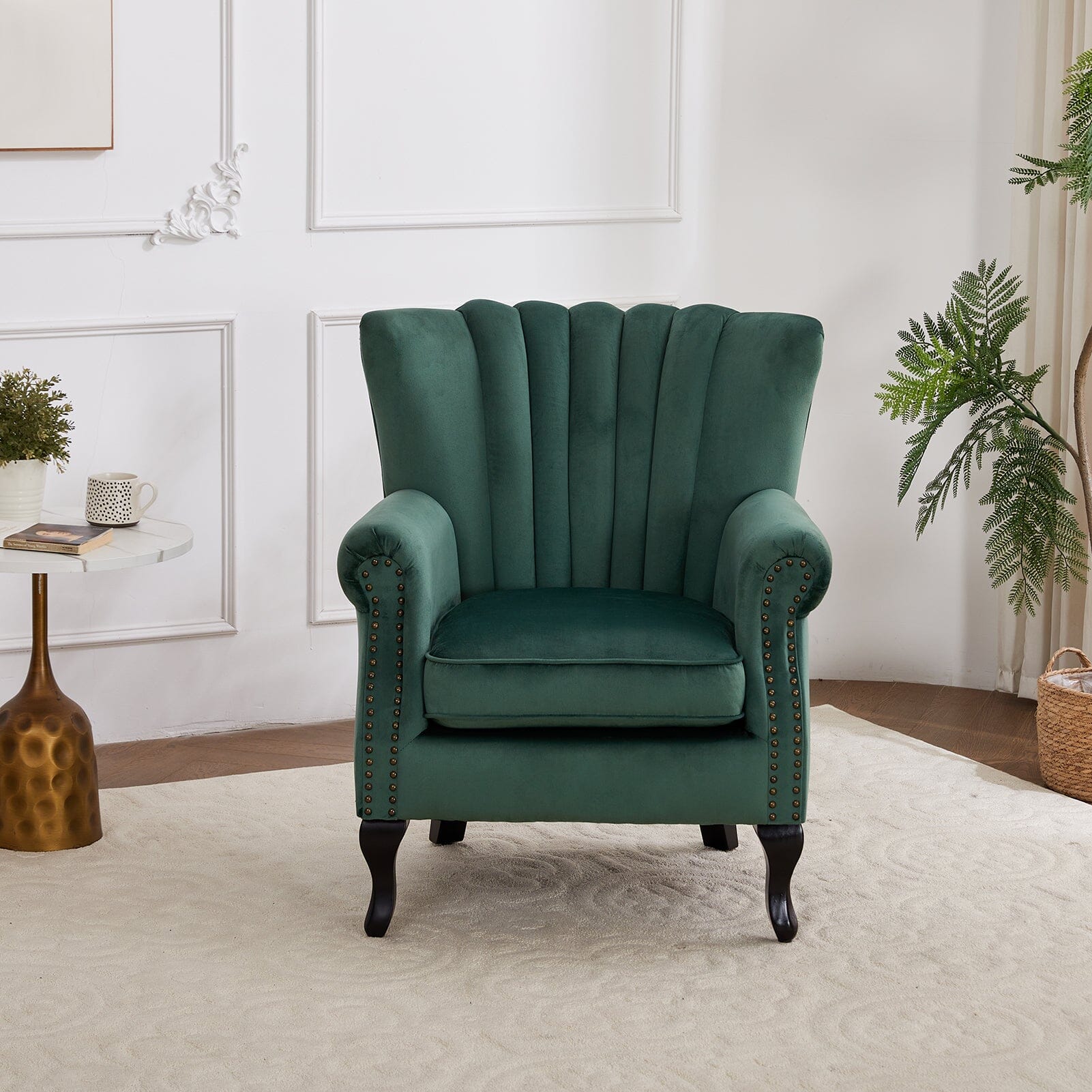 Accent Chair Velvet Curved Legs Studded Detail Living and Home 
