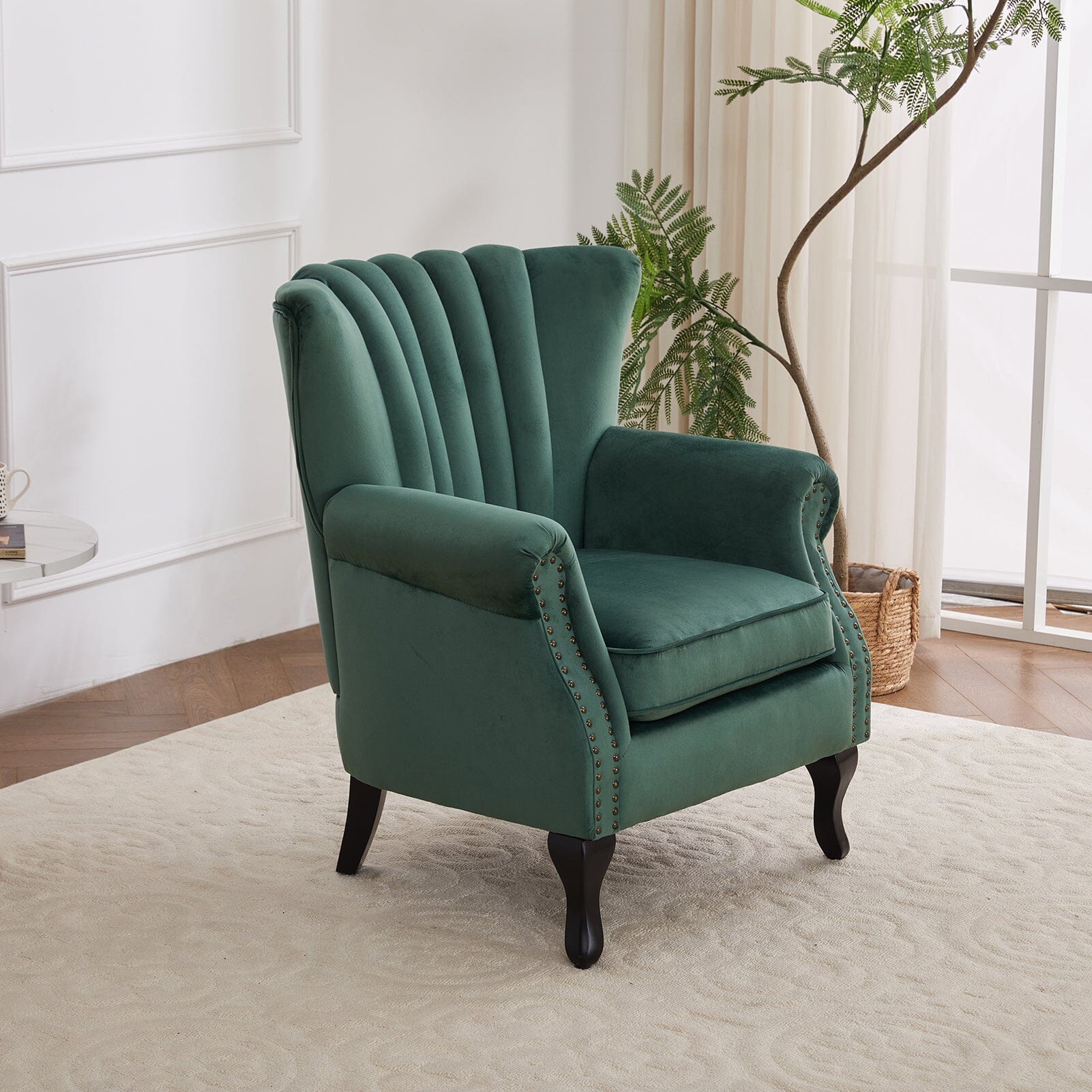 Accent Chair Velvet Curved Legs Studded Detail Living and Home 
