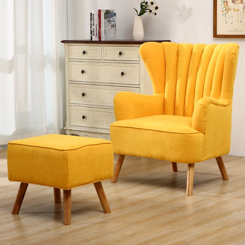 Modern Wingback Accent Chair with Ottoman and Pillow Living and Home Yellow 