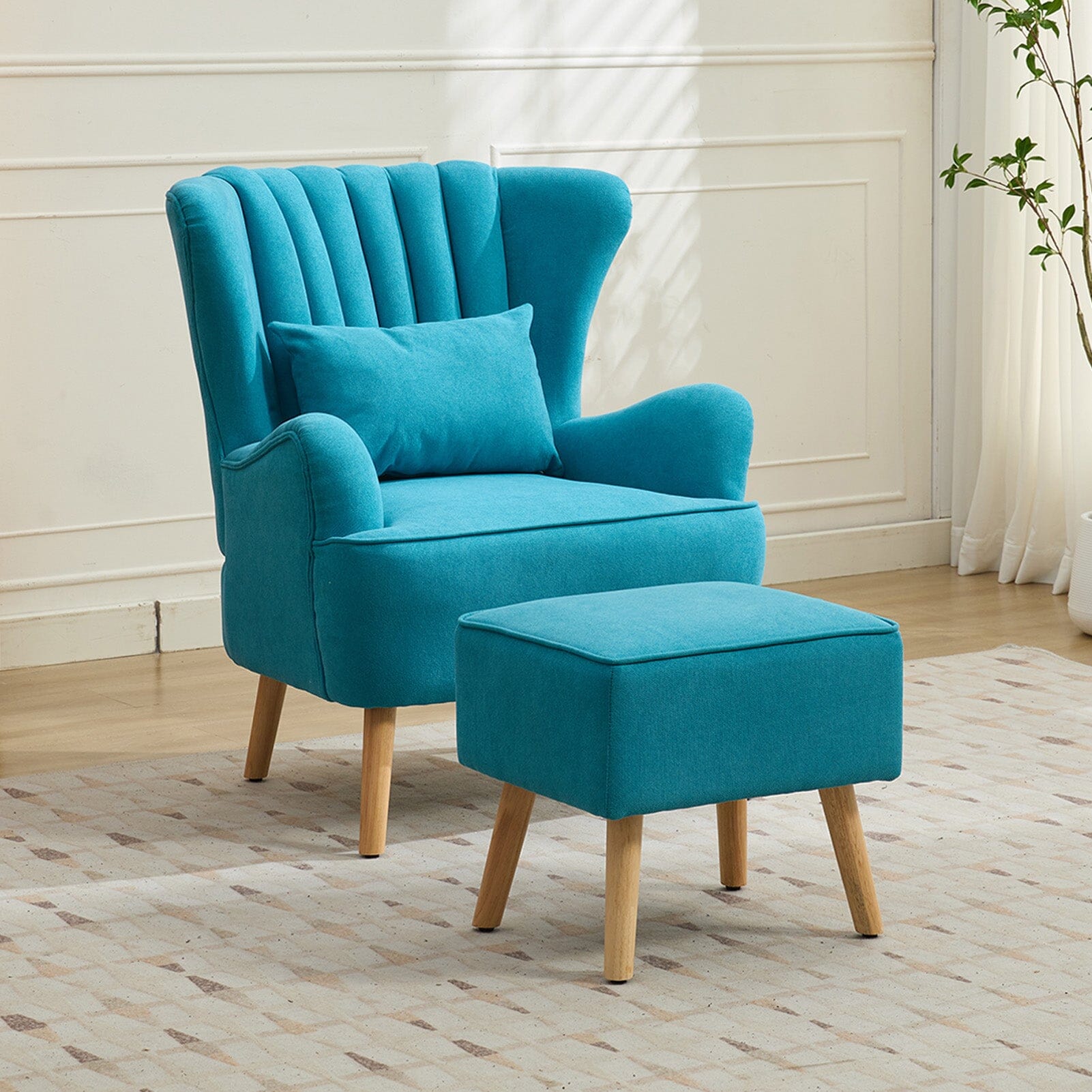 Modern Wingback Accent Chair with Ottoman and Pillow Living and Home Blue 