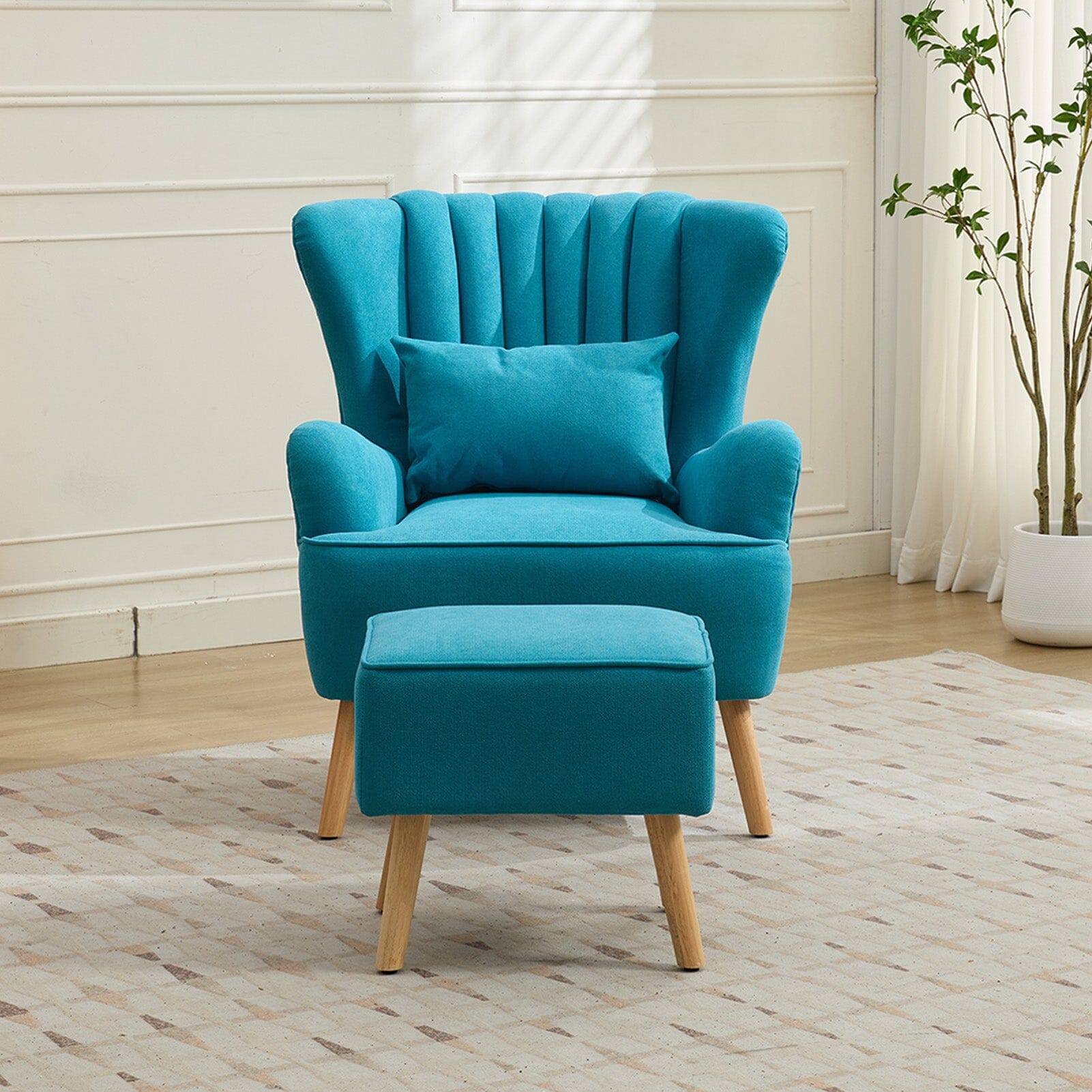 Modern Wingback Accent Chair with Ottoman and Pillow Living and Home 