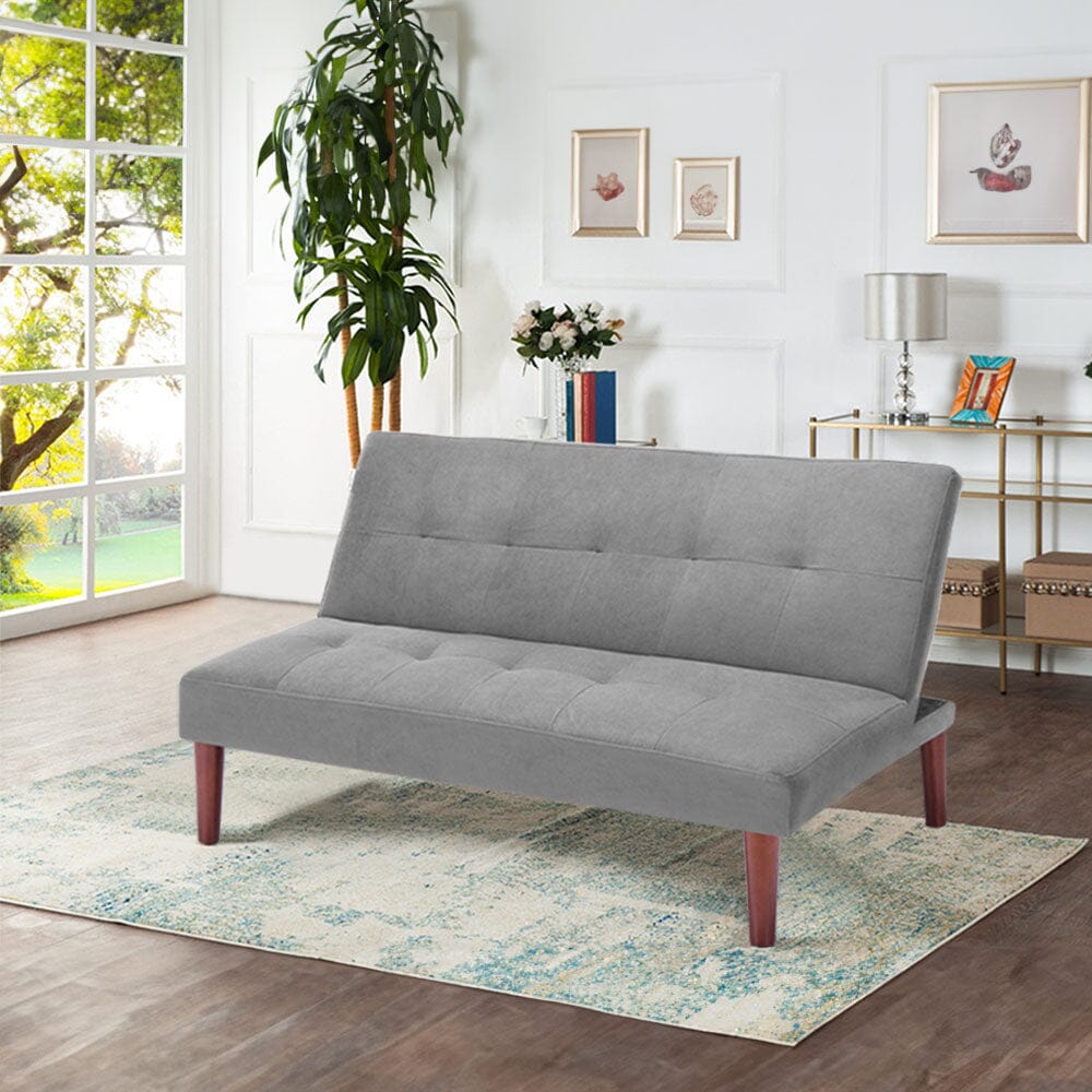 Small Modern 2-Seater Padded Convertible Sofa Bed with Wooden Legs Sofa Beds Living and Home Grey 